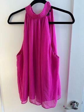 Hot Pink Chiffon Tank Top High Neck